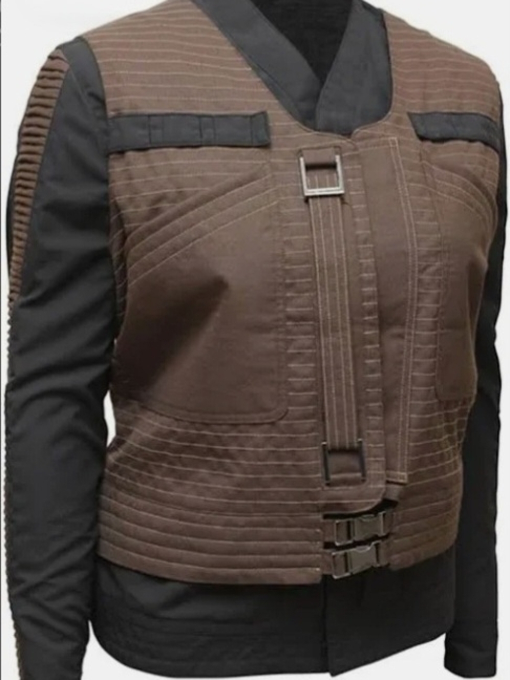 Star Wars Womens Brown Quilted Utility Jacket with Black Sleeves - Picture 2 of 7
